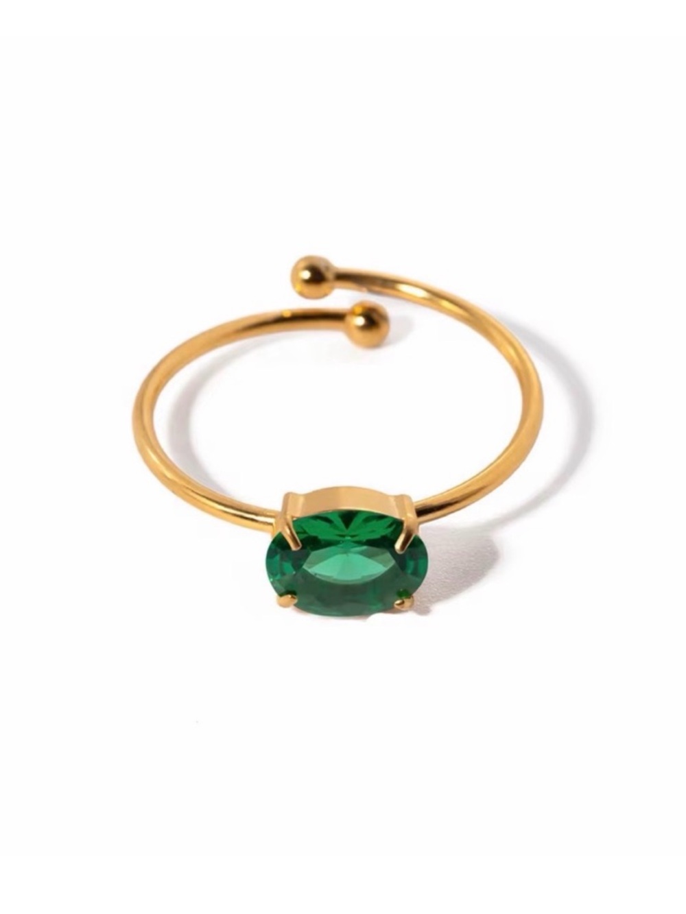 18K Gold Plated Adjustable Green Cubic Zirconia Ring